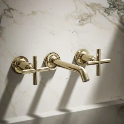 Wall-mount bathroom sink faucet trim with Cross handles, 1.2 gpm