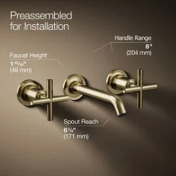 Wall-mount bathroom sink faucet trim with Cross handles, 1.2 gpm