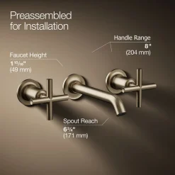 Wall-mount bathroom sink faucet trim with Cross handles, 1.2 gpm