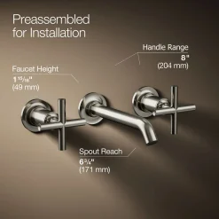 Wall-mount bathroom sink faucet trim with Cross handles, 1.2 gpm