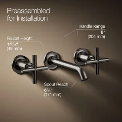 Wall-mount bathroom sink faucet trim with Cross handles, 1.2 gpm