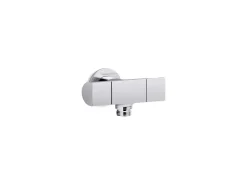Wall-mount handshower holder with supply elbow and volume control
