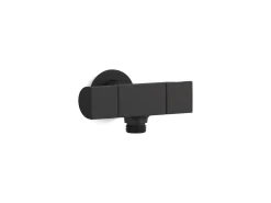 Wall-mount handshower holder with supply elbow and volume control