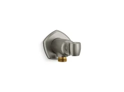 Wall-mount handshower holder with supply elbow and check valve