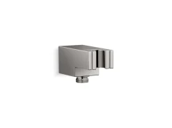 Wall-mount handshower holder with supply elbow and check valve