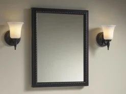 20" W x 26" H aluminum single-door medicine cabinet with oil-rubbed bronze framed mirror door