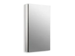 20-1/8" W x 36-1/8" H aluminum single-door medicine cabinet with 107 degree hinge