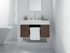 15" W x 36-1/8" H aluminum single-door medicine cabinet with 107 degree hinge