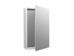 24-1/8" W x 36-1/8" H aluminum single-door medicine cabinet with 170 degree hinge