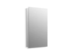 20-1/8" W x 36-1/8" H aluminum single-door medicine cabinet with 170 degree hinge