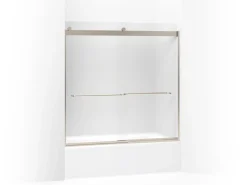 56-5/8"-59-5/8" W x 59-3/4" H bypass bath door with 1/4"-thick Frosted glass