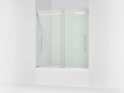 56-5/8"-59-5/8" W x 61.53" H bypass bath door with 5/16"-thick Crystal Clear glass
