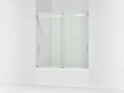 56-5/8"-59-5/8" W x 59-3/4" H bypass bath door with 1/4"-thick Crystal Clear glass