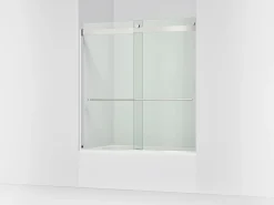 56-5/8"-59-5/8" W x 61.53" H bypass bath door with 3/8"-thick Crystal Clear glass