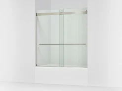 56-5/8"-59-5/8" W x 61.53" H bypass bath door with 3/8"-thick Crystal Clear glass
