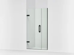 33-5/8"-34-3/8" W x 71-9/16" H pivot shower door with 3/8"-thick Crystal Clear glass