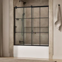 56-5/8"-59-5/8" W x 62-1/2" H sliding bath door with 3/8"-thick Crystal Clear glass