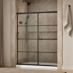 56-1/4"-59-5/8" W x 70-1/2" H sliding shower door with 1/4"-thick Crystal Clear glass