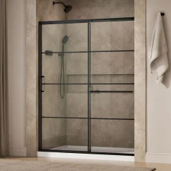 56-1/4"-59-5/8" W x 75-1/2" H sliding shower door with 5/16"-thick Crystal Clear glass