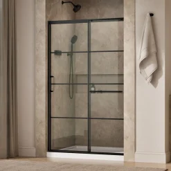 50-1/4"-53-5/8" W x 75-1/2" H sliding shower door with 5/16"-thick Crystal Clear glass