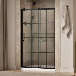 44-5/8"-47-5/8" W x 76.99" H sliding shower door with 3/8"-thick Crystal Clear glass
